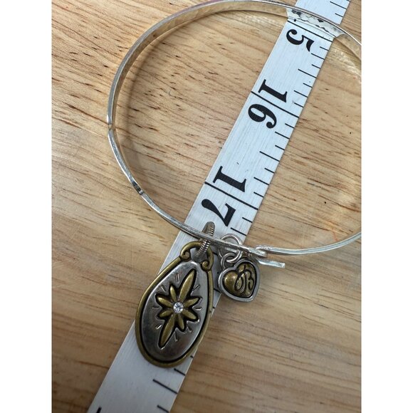 Brighton Silver & Gold-Tone Bangle Bracelet W/ Charms "Joy To The World" & Heart - Picture 7 of 8